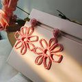 European Summer Vacation Handmade Colorful Raffia Hollow Flower Earrings For Women view 4