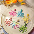 European Summer Vacation Handmade Colorful Raffia Hollow Flower Earrings For Women view 1