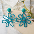 European Summer Vacation Handmade Colorful Raffia Hollow Flower Earrings For Women view 3