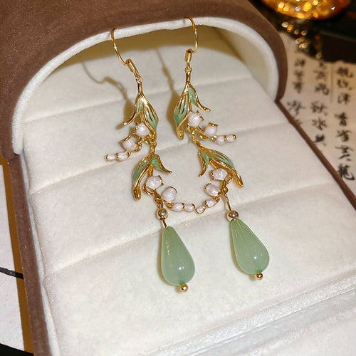 New Chinese Style Lily Of The Valley Leaf Teardrop Resin Drop Earrings For Women