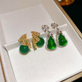 New Chinese Style Gourd Stud Earrings With Emerald Zircon And Faux Agate Silver Needle view 4