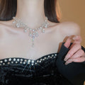 French Light Luxury Teardrop Zircon Faux Pearl Collarbone Necklace For Evening Dress view 3