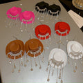 Sweet Cool Alloy Cowboy Hat Waterdrop Rhinestone Tassel Drop Earrings view 3