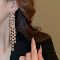 Copper Geometric Rhinestone Tassel Drop Earrings Long Light Luxury European Style Jewelry view 3