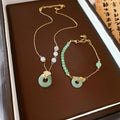 Gold Plated Copper Zircon Ginkgo Leaf Circle Necklace Jewelry Set, New Chinese Style view 2
