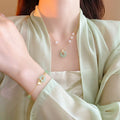 Gold Plated Copper Zircon Ginkgo Leaf Circle Necklace Jewelry Set, New Chinese Style view 1