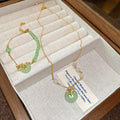 Gold Plated Copper Zircon Ginkgo Leaf Circle Necklace Jewelry Set, New Chinese Style view 4
