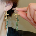 New Chinese Style Copper Flower Tassel Drop Earrings With Bamboo Joint Design For Hanfu view 4