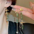 New Chinese Style Copper Flower Tassel Drop Earrings With Bamboo Joint Design For Hanfu view 2