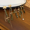 New Chinese Style Copper Flower Tassel Drop Earrings With Bamboo Joint Design For Hanfu view 1