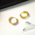 Luxury Purple Rhinestone Gold Alloy Geometric Hollow Round Hoop Huggie Ear Cuff Earrings view 2