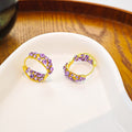 Luxury Purple Rhinestone Gold Alloy Geometric Hollow Round Hoop Huggie Ear Cuff Earrings view 4