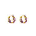 Luxury Purple Rhinestone Gold Alloy Geometric Hollow Round Hoop Huggie Ear Cuff Earrings view 5