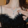 Light Luxury Copper Zircon Teardrop Pendant Necklace Jewelry Set For Women view 1