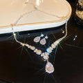 Light Luxury Copper Zircon Teardrop Pendant Necklace Jewelry Set For Women view 4