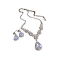 Light Luxury Copper Zircon Teardrop Pendant Necklace Jewelry Set For Women view 5