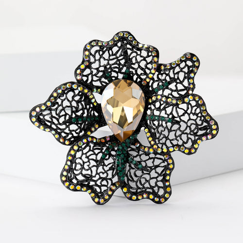 Alloy Hollow Rhinestone Flower Brooch For Women's Garment Decoration