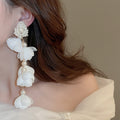 Chic Alloy Flower Pearl Long Tassel Drop Earrings For Women Statement Office Jewelry view 3