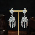 Vintage Ethnic Miao Silver Alloy Rhinestone Geometric Round Tassel Clip On Earrings view 3