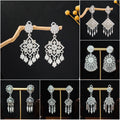 Vintage Ethnic Miao Silver Alloy Rhinestone Geometric Round Tassel Clip On Earrings view 1