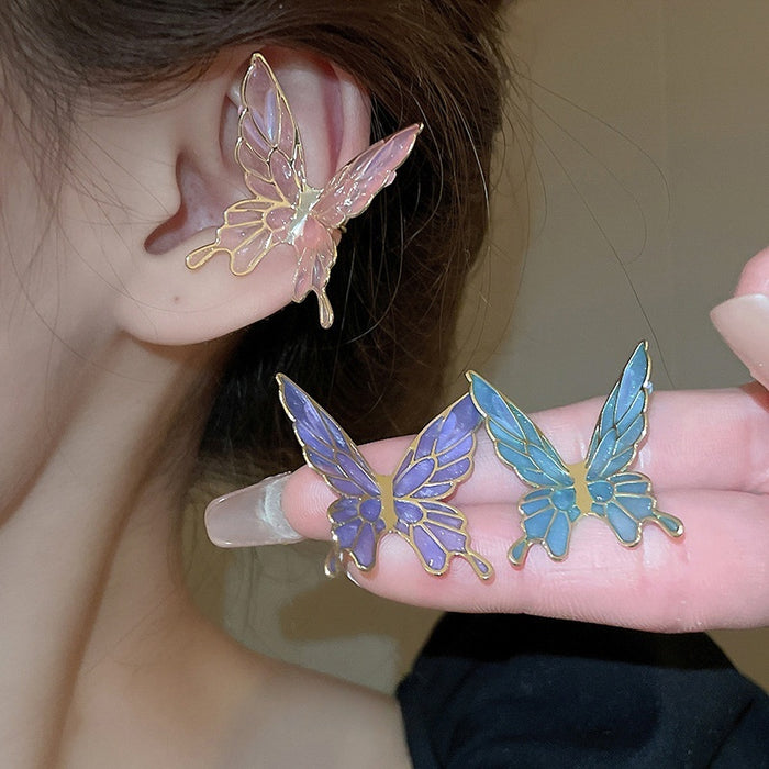 Sweet Alloy Butterfly Enamel Clip-on Earrings, Fresh Fashion Ear Cuff Jewelry