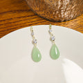 Elegant Chinese Vintage Green Jade-Look Lotus Butterfly Teardrop Rhinestone Alloy Tassel Chain Drop Earrings view 3