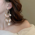Sweet Pink Petal Zircon Tassel Drop Earrings With Alloy Floral Korean Luxury Style view 3