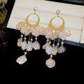Sweet Pink Petal Zircon Tassel Drop Earrings With Alloy Floral Korean Luxury Style view 2