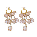 Sweet Pink Petal Zircon Tassel Drop Earrings With Alloy Floral Korean Luxury Style view 5