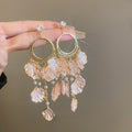 Sweet Pink Petal Zircon Tassel Drop Earrings With Alloy Floral Korean Luxury Style view 4