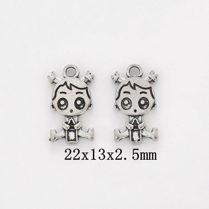 Antique Silver Zinc Alloy Girl Charm Pendant No.566233 for DIY Necklace Bracelet Jewelry Making