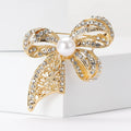 Alloy Pearl Rhinestone Bow Brooch Vintage Women's Clothing Pin view 2