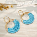 Bohemian Vacation Style Geometric Open Circle Alloy Hoop With Handwoven Raffia Drop Earrings view 3