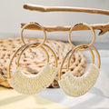 Bohemian Vacation Style Geometric Open Circle Alloy Hoop With Handwoven Raffia Drop Earrings view 4