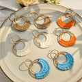 Bohemian Vacation Style Geometric Open Circle Alloy Hoop With Handwoven Raffia Drop Earrings view 1