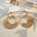 Bohemian Vacation Style Geometric Open Circle Alloy Hoop With Handwoven Raffia Drop Earrings view 2