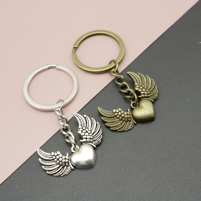 Metal Heart Wing Keychain Bag Charm