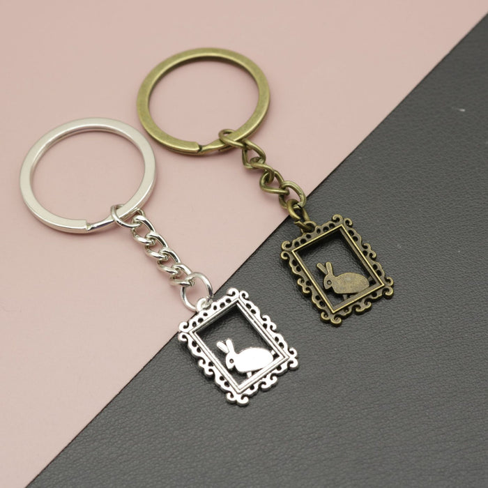 Zinc Alloy Simple Rabbit Photo Frame Keychain Bag Charm Gift