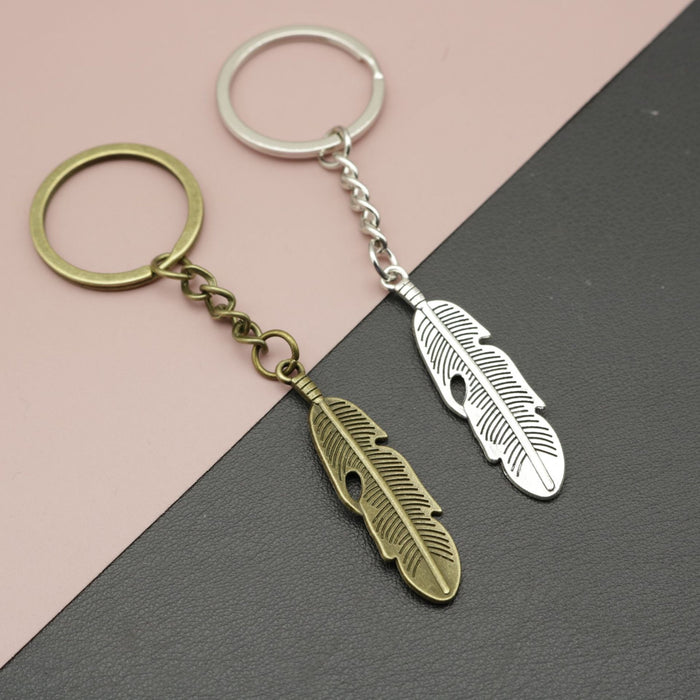 Metal Minimalist Feather Keychain Bag Charm Gift for Women
