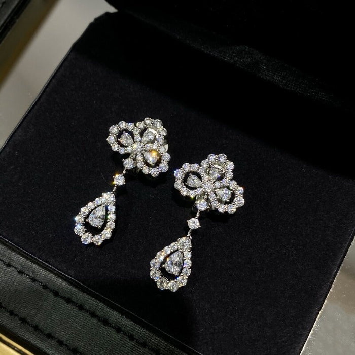 Floral Water Drop Hollow Stud Earrings For Women, Delicate Face Slimming Coat Jewelry