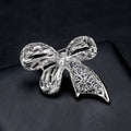 White Silver Tone Ribbon Bow Crystal Pearl Look Metal Brooch Pin view 4
