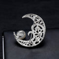 Silver Tone Moon Pearl Look Metal Brooch Pin for Jackets and Lapels view 5