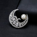 Silver Tone Moon Pearl Look Metal Brooch Pin for Jackets and Lapels view 4