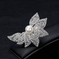 Silver Tone Flower Crystal Pearl Look Metal Brooch Pin 5.6 x 3.5 cm view 4