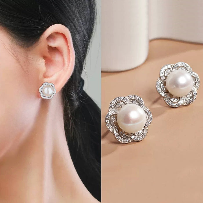 French Light Luxury Faux Pearl Stud Earrings For Women, Elegant Fashion Jewelry
