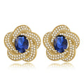 European Vintage Oval Tanzanite Look Stud Earrings With Flower Design For Elegant Women view 1