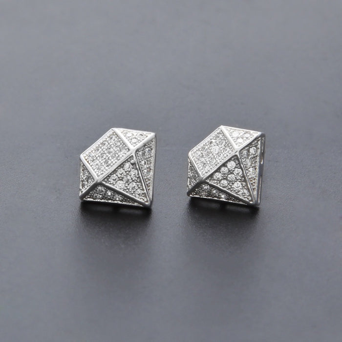 Hip Hop Copper Micro Paved Zircon Square Stud Earrings, Trendy Cool Fashion Ear Jewelry