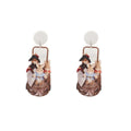Creative Bookshelf Rabbit Print Acrylic Geometric Round Irregular Drop Dangle Women Fashion Earrings view 5