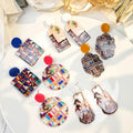 Creative Bookshelf Rabbit Print Acrylic Geometric Round Irregular Drop Dangle Women Fashion Earrings view 1