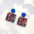 Creative Bookshelf Rabbit Print Acrylic Geometric Round Irregular Drop Dangle Women Fashion Earrings view 4
